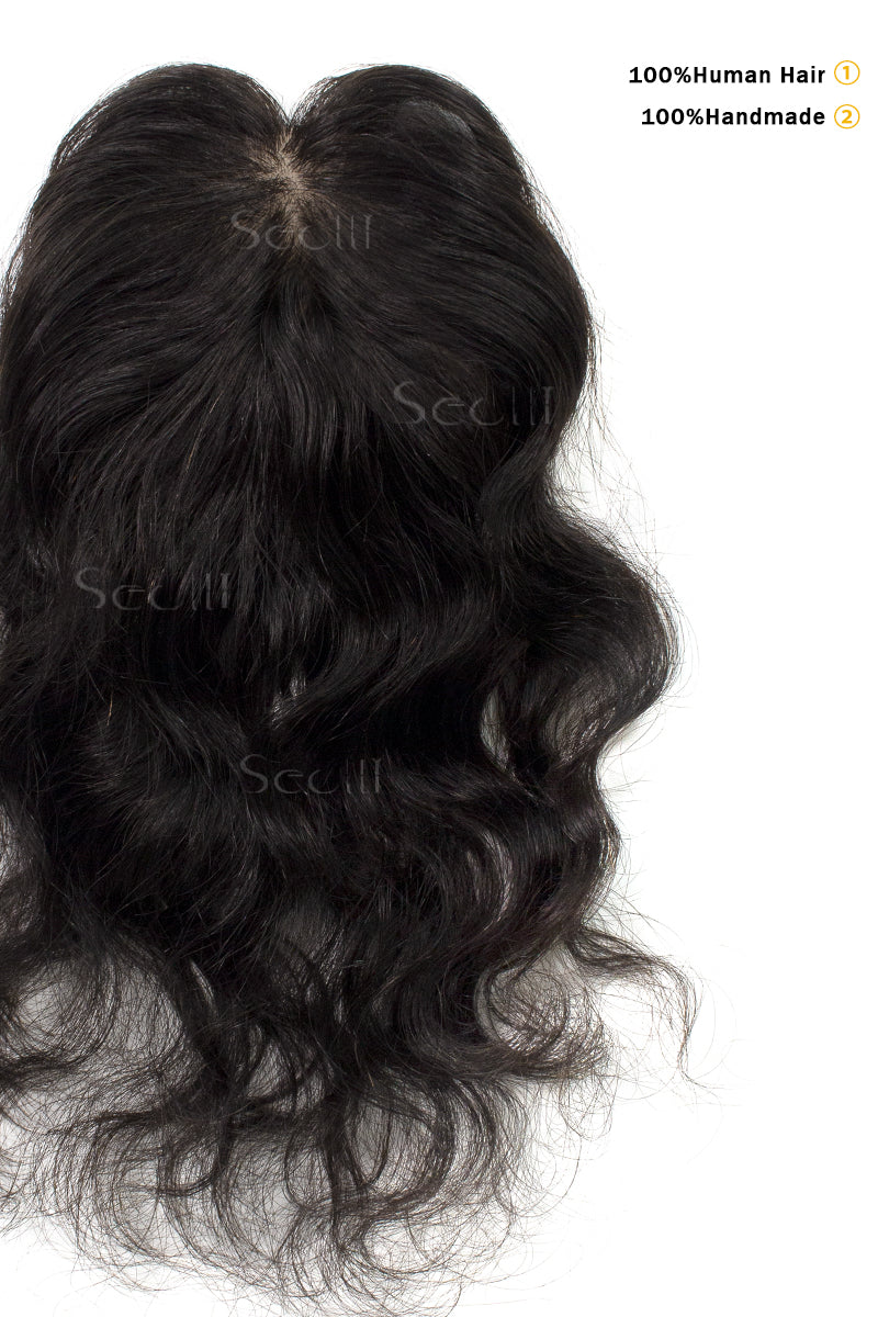 Flavia-C02  Wave Curly Human Hair Toppers  Natural Black 