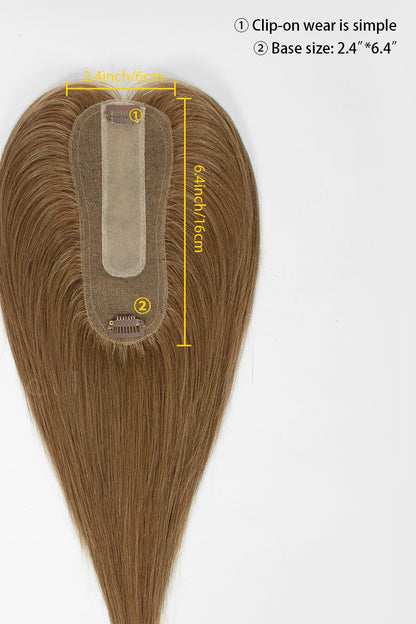 Human Hair Topper Base Size 2.4"×6.4" with Clip-On Application – Light Auburn Brown 