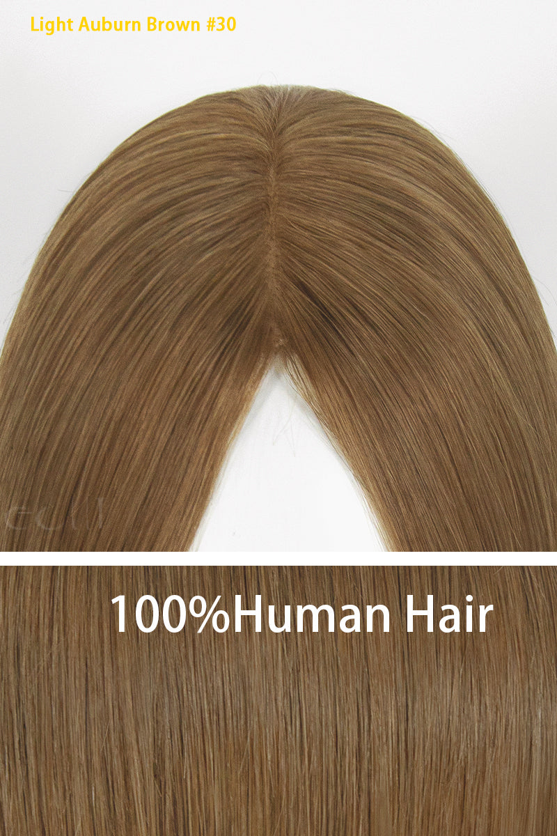 Close-Up of 100% Human Hair Topper Root in Light Auburn Brown 
