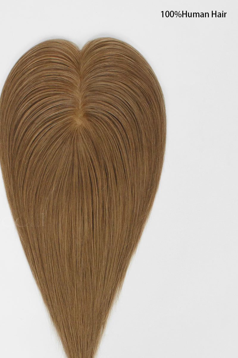 100% Human Hair Topper in Light Auburn Brown 