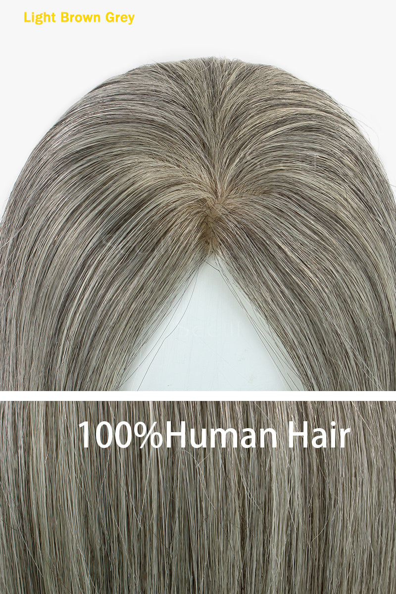 Flavia-C02  Wave Curly Human Hair Toppers (Grey and White)