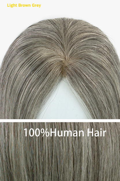 Flavia-C02  Wave Curly Human Hair Toppers (Grey and White)