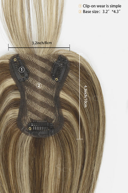 Mona-B Handmade Human Hair Topper with Bangs Medium Brown with Warm Highlights 