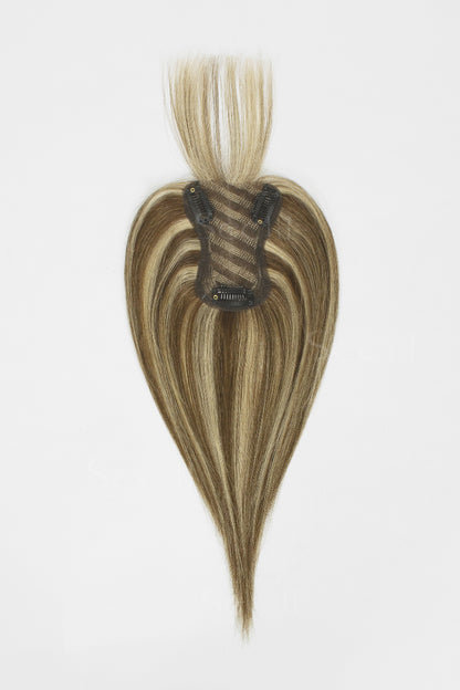 Mona-B Handmade Human Hair Topper with Bangs Medium Brown with Warm Highlights 