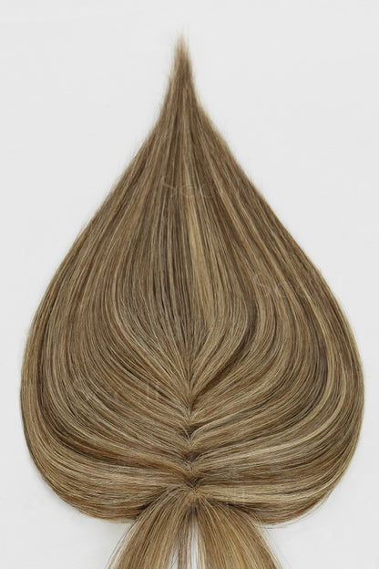 Mona-B Handmade Human Hair Topper with Bangs Medium Brown with Warm Highlights 