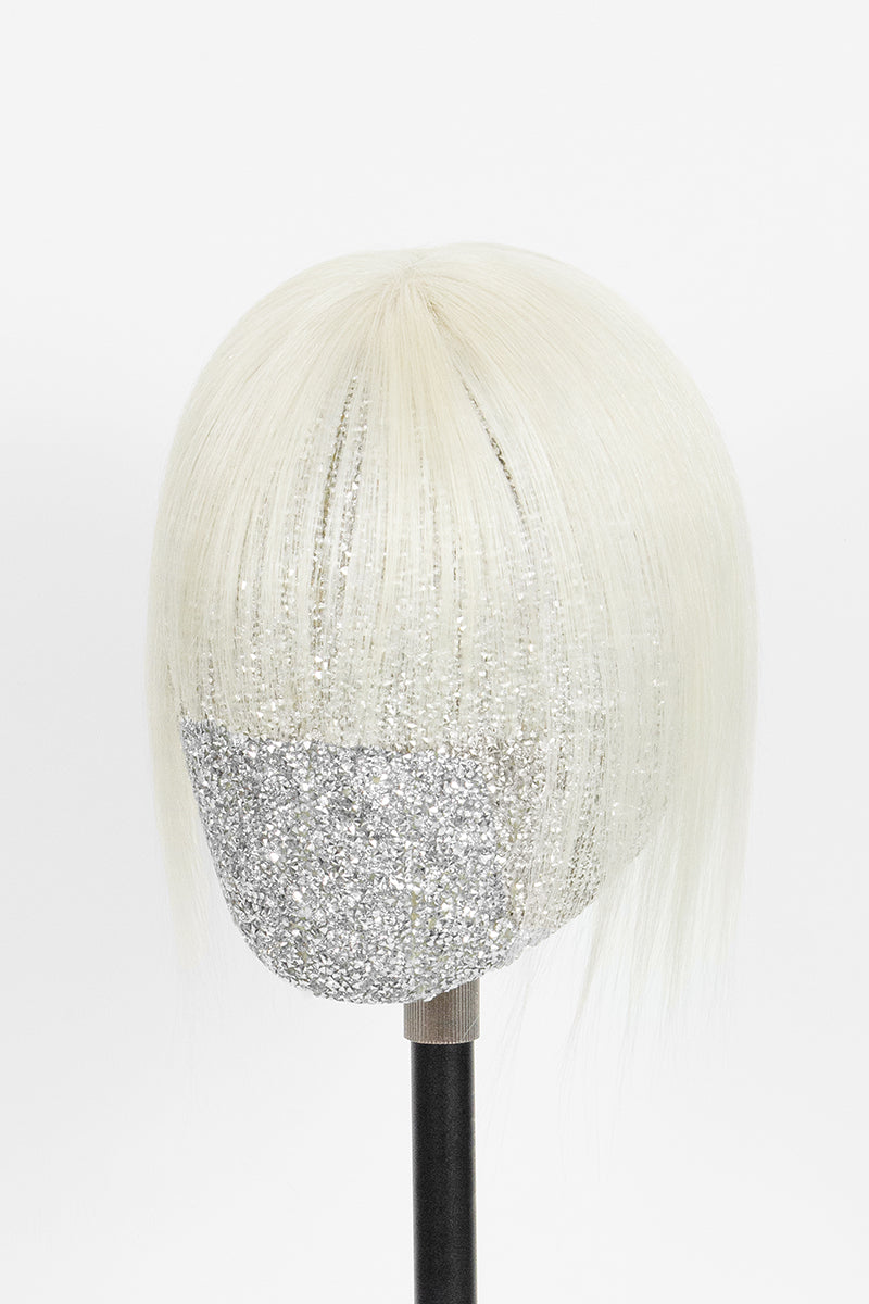 Mona-B Topper de Cabello Humano Hecho a Mano con Flequillo Rubio Extra Claro 
