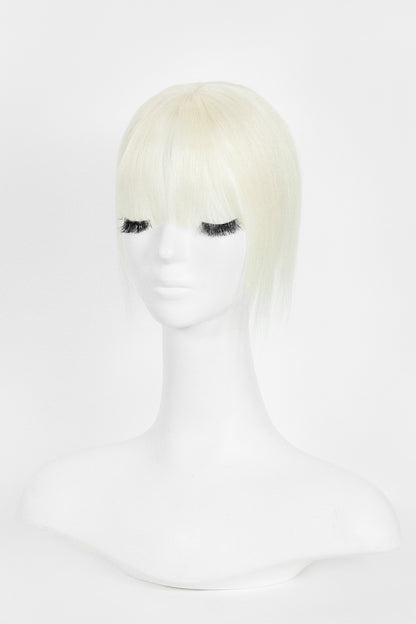 Mona-B Topper de Cabello Humano Hecho a Mano con Flequillo Rubio Extra Claro 