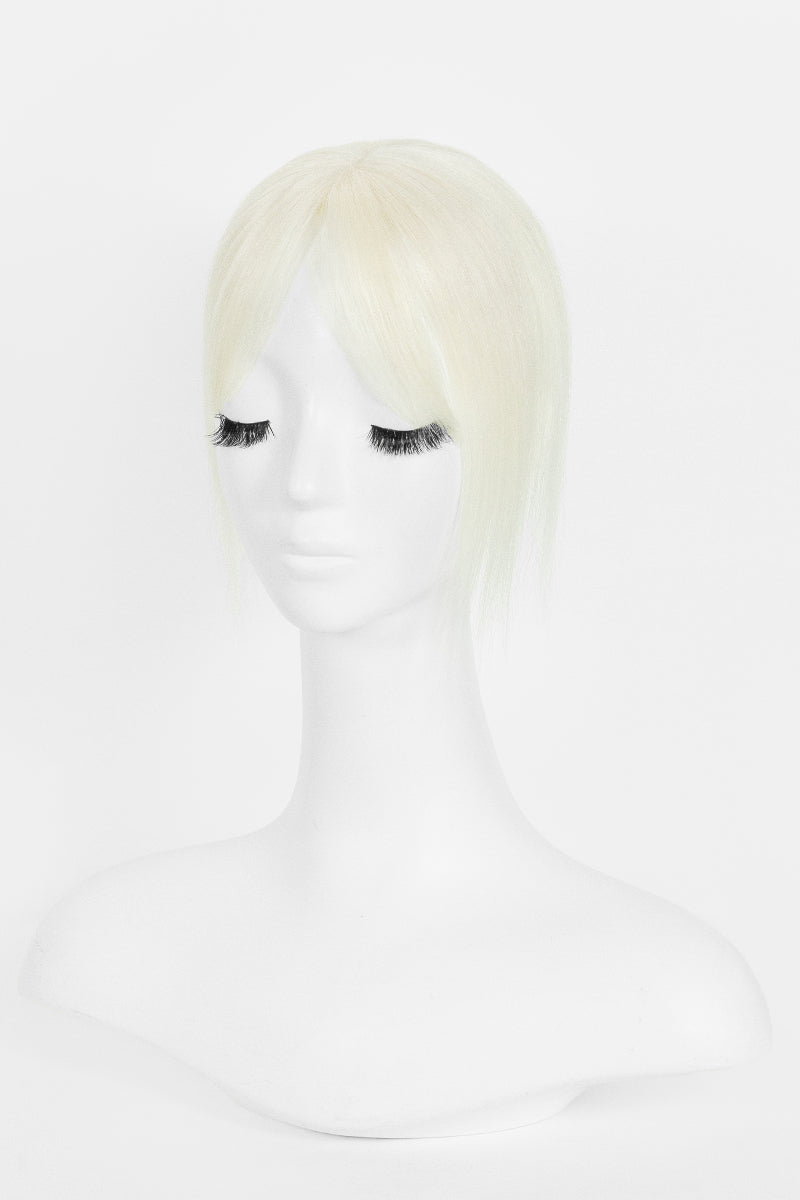 Mona-B Topper de Cabello Humano Hecho a Mano con Flequillo Rubio Extra Claro 