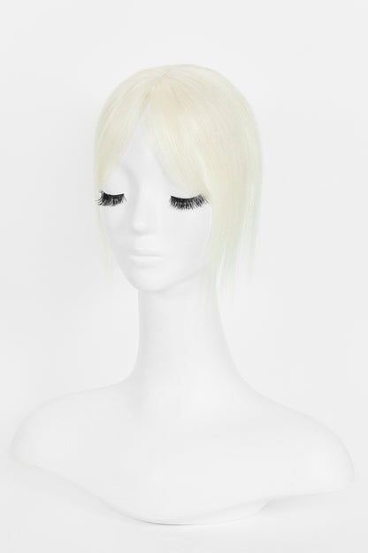 Mona-B Topper de Cabello Humano Hecho a Mano con Flequillo Rubio Extra Claro 