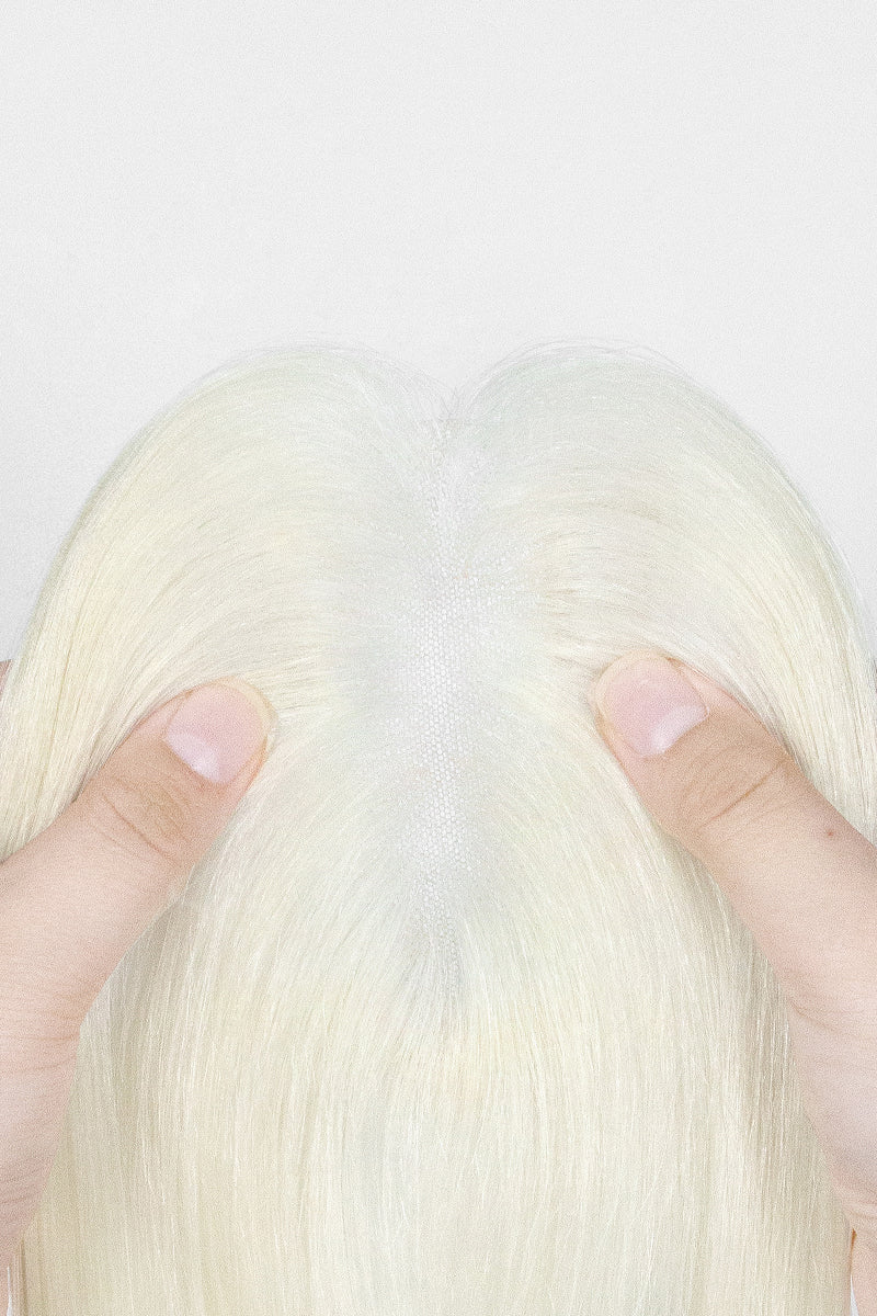 Mona-B Topper de Cabello Humano Hecho a Mano con Flequillo Rubio Extra Claro 