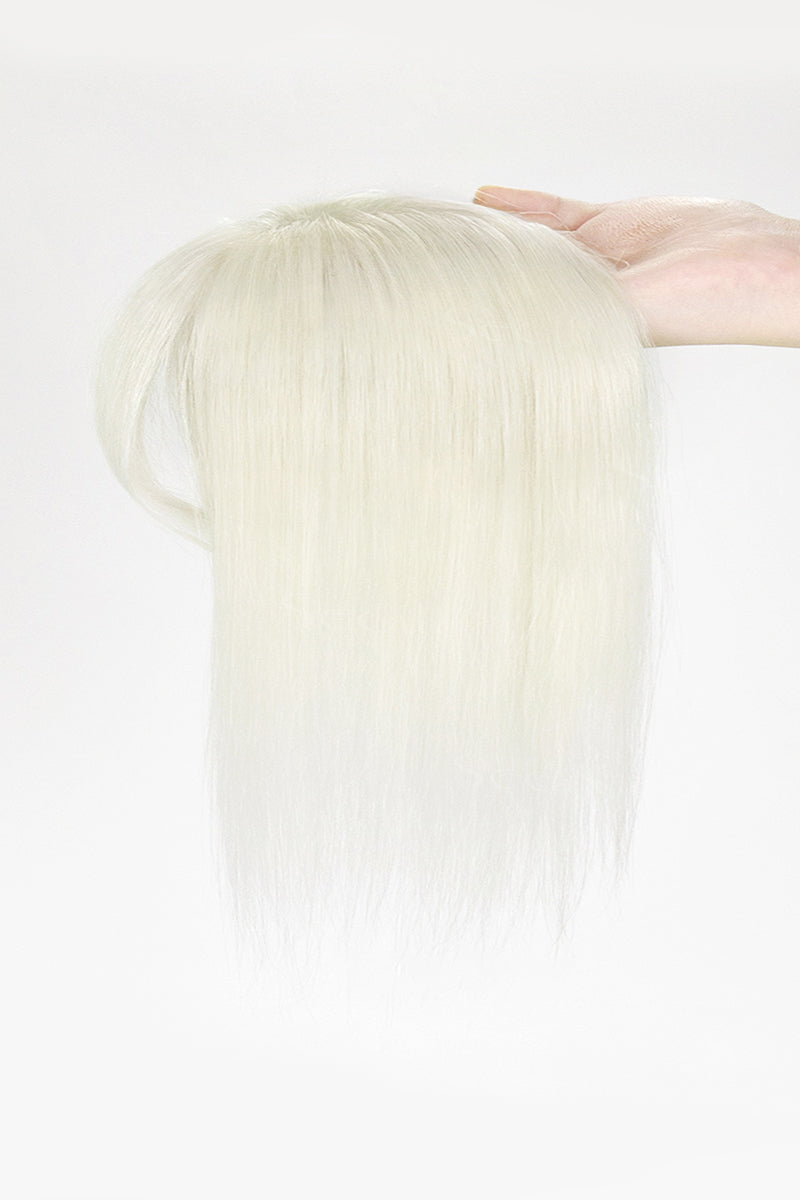 Mona-B Topper de Cabello Humano Hecho a Mano con Flequillo Rubio Extra Claro 