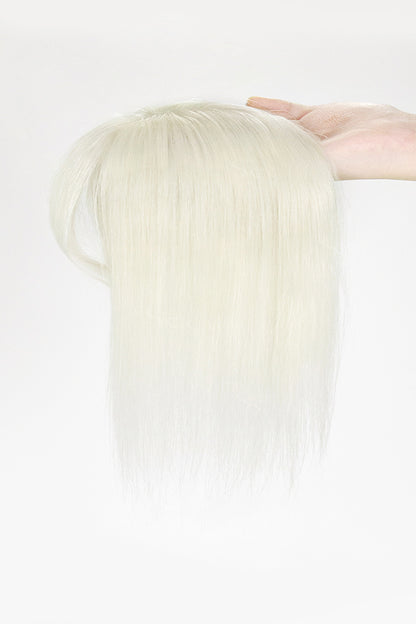 Mona-B Topper de Cabello Humano Hecho a Mano con Flequillo Rubio Extra Claro 
