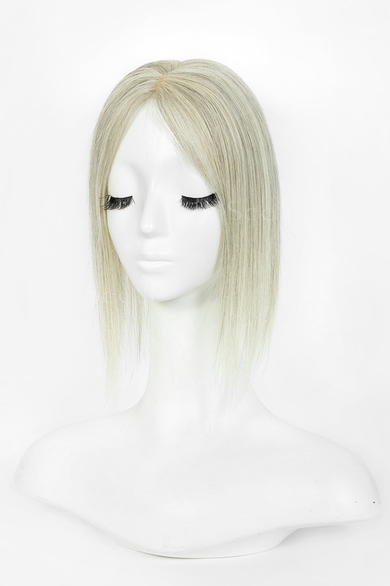 SEULLY Human Hair Topper in Light Salt and Pepper Brown Grey 