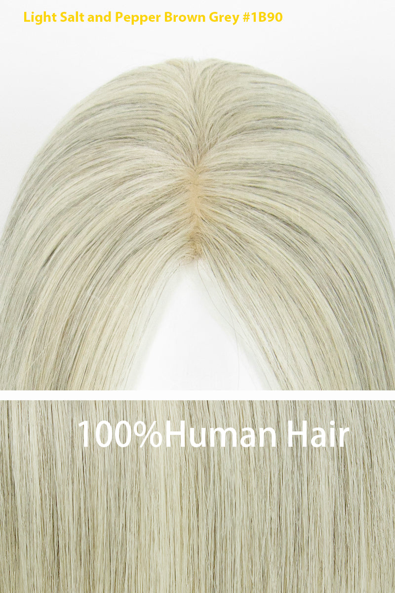 SEULLY Human Hair Topper in Light Salt and Pepper Brown Grey 
