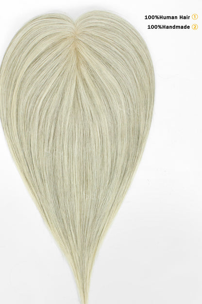 SEULLY Human Hair Topper in Light Salt and Pepper Brown Grey 