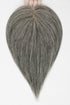 Hand holding a medium grey hair topper with a center part and straight tapered ends.