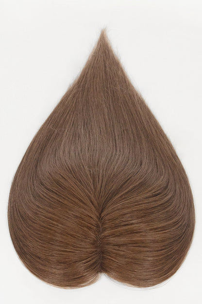 A heart-shaped hair extension or wig piece with straight, medium brown hair, displayed against a solid white background.