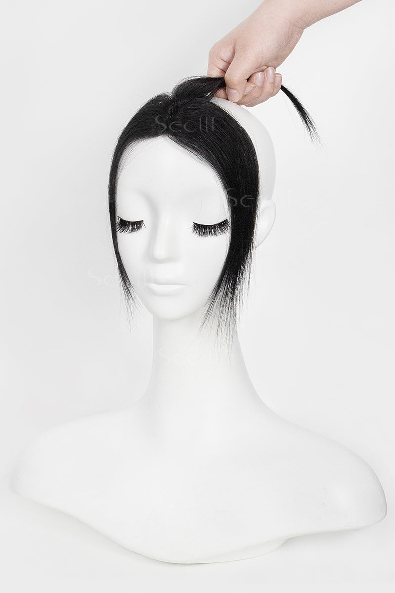 Mannequin head with a Magic Pixie Topper Dark Black 