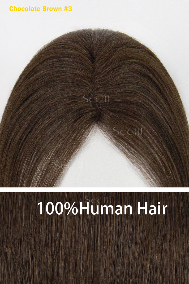 Chocolate brown hair topper labeled &