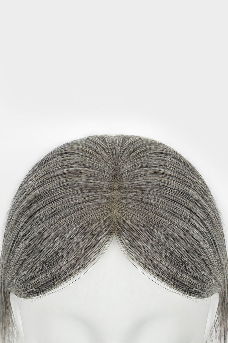 Mona Human Hair Topper Medium Grey