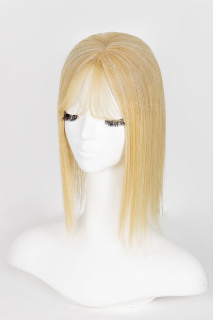 Metis Human Hair Toppers Crown Topper with Bangs  Ash Blonde Bleach Blonde 