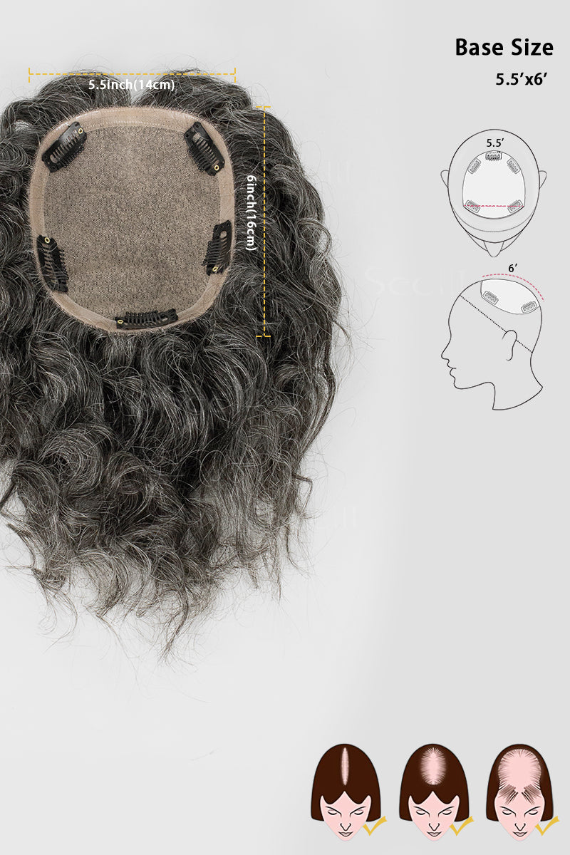 Hairpiece with measurements and illustrations on a white background