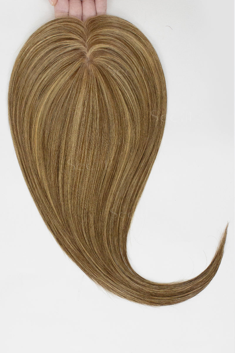 Metis Human Hair Toppers Crown Topper Hair Extensions Medium Brown with Warm Highlights 
