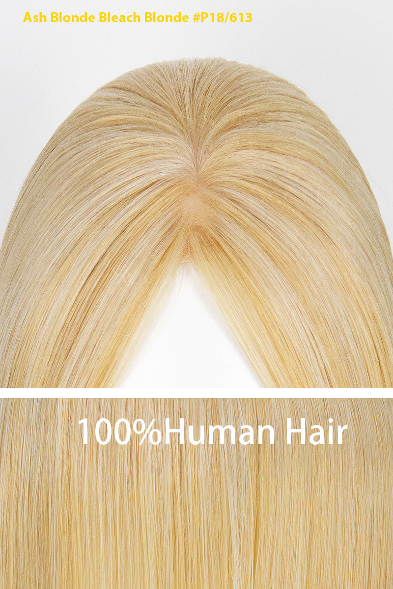Metis Human Hair Toppers Crown Topper with Bangs  Ash Blonde Bleach Blonde 