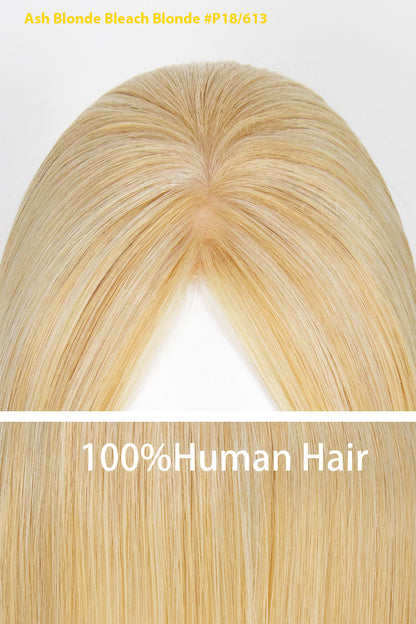 Metis Human Hair Toppers Crown Topper with Bangs  Ash Blonde Bleach Blonde 