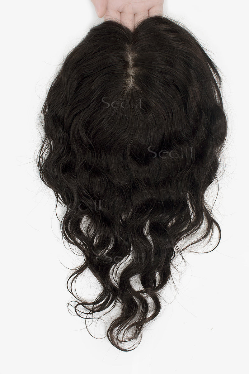 Metis C0-1 Wave Human Hair Toppers Crown Topper Hair Extensions No Bangs Dark Brown 