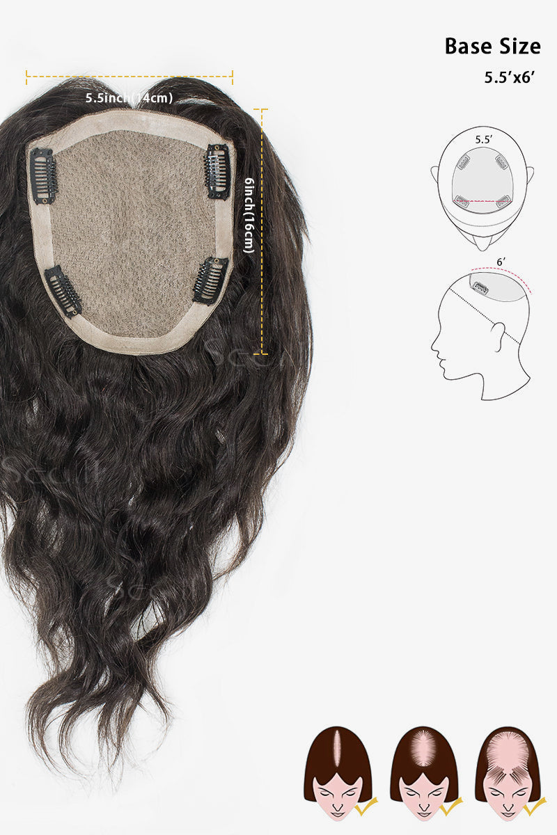 Metis C0-1 Wave Human Hair Toppers Crown Topper Hair Extensions No Bangs Dark Brown 