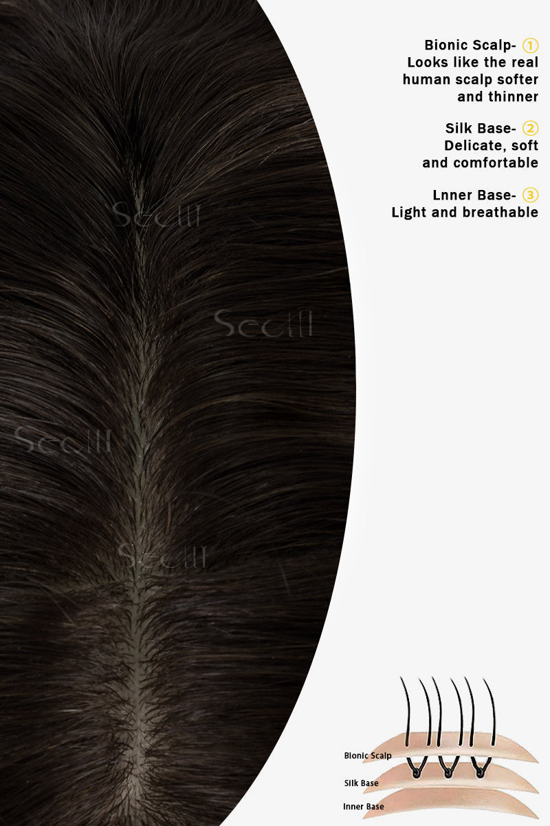 Metis C0-1 Wave Human Hair Toppers Crown Topper Hair Extensions No Bangs Dark Brown 