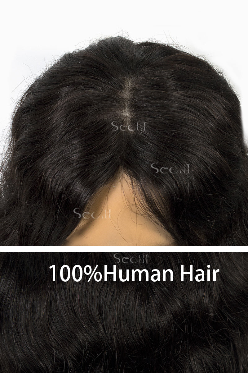 Metis C0-1 Wave Human Hair Toppers Crown Topper Hair Extensions No Bangs Dark Brown 