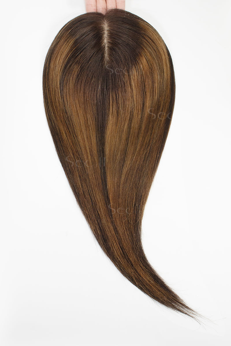 Metis Human Hair Toppers Crown Topper Hair Extensions Medium Brown Root with Peru 