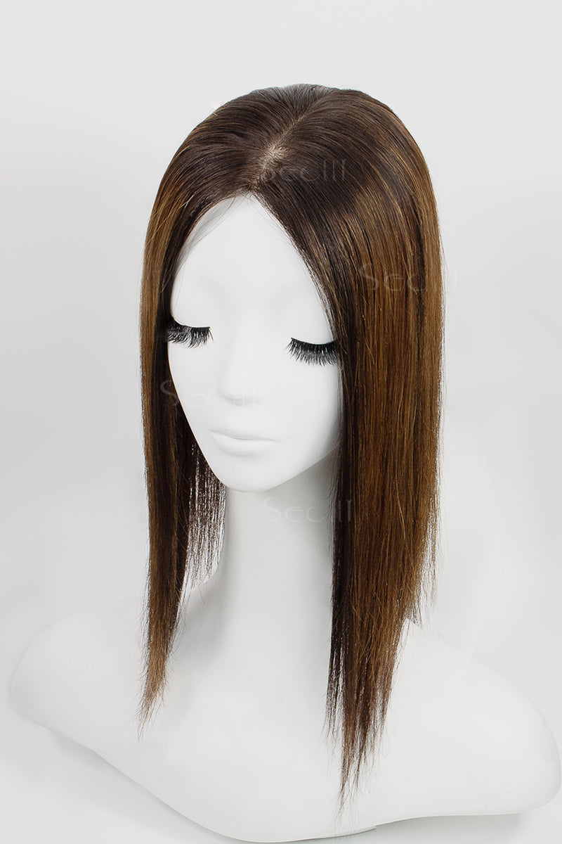 Metis Human Hair Toppers Crown Topper Hair Extensions Medium Brown Root with Peru 