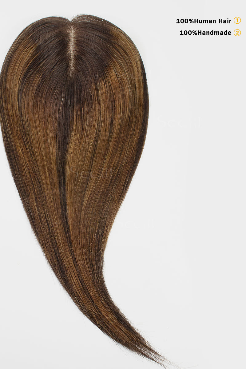 Metis Human Hair Toppers Crown Topper Hair Extensions Medium Brown Root with Peru 