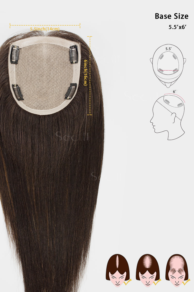 Metis Human Hair Toppers Crown Topper Hair Extensions Medium Brown Root with Peru 