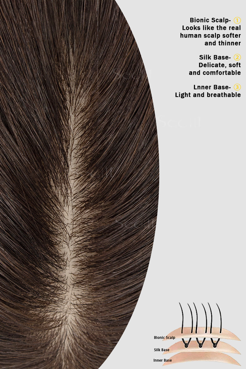 Metis Human Hair Toppers Crown Topper Hair Extensions Medium Brown Root with Peru 