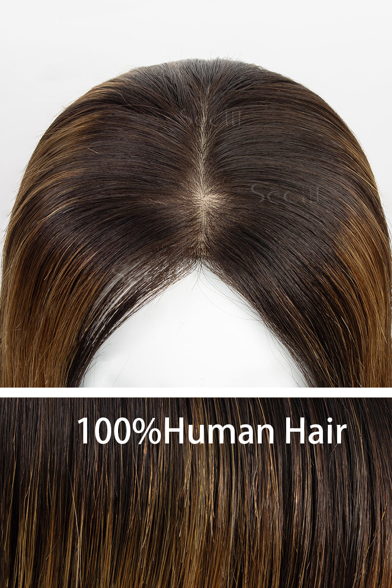 Metis Human Hair Toppers Crown Topper Hair Extensions Medium Brown Root with Peru 