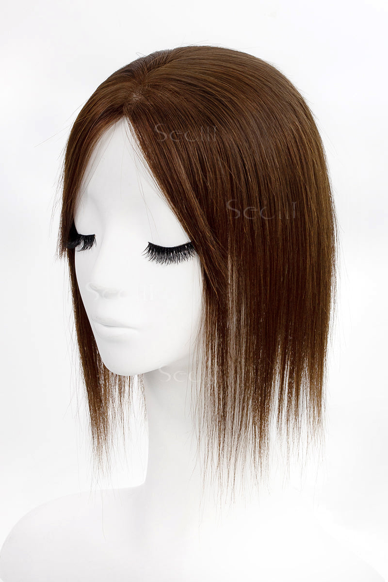 Metis Human Hair Toppers Crown Topper with Bangs Gingerbread Brown 