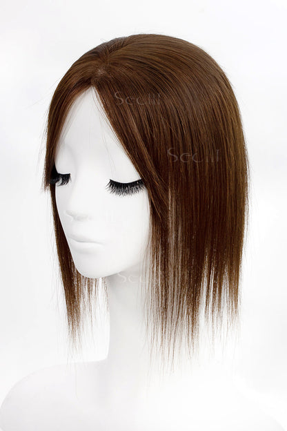 Metis Human Hair Toppers Crown Topper with Bangs Gingerbread Brown 
