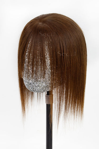 Metis Human Hair Toppers Crown Topper with Bangs Gingerbread Brown 