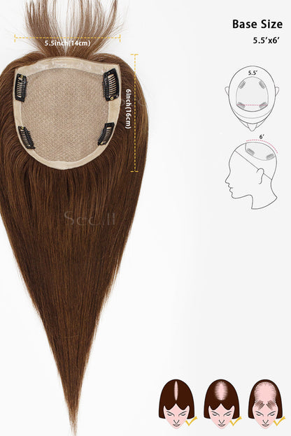 Metis Human Hair Toppers Crown Topper with Bangs Gingerbread Brown 
