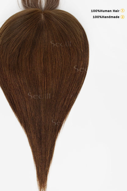 Metis Human Hair Toppers Crown Topper with Bangs Gingerbread Brown 