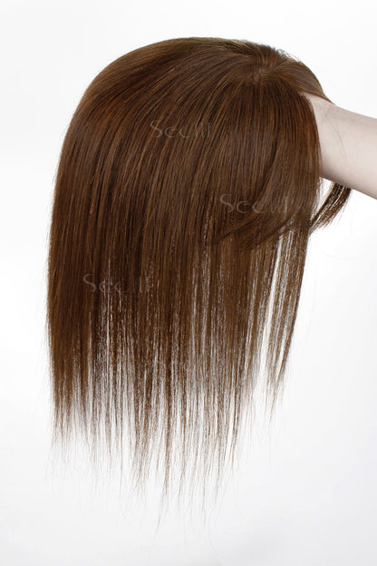 Metis Human Hair Toppers Crown Topper with Bangs Gingerbread Brown 
