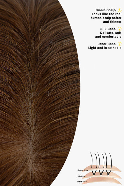 Metis Human Hair Toppers Crown Topper with Bangs Gingerbread Brown 