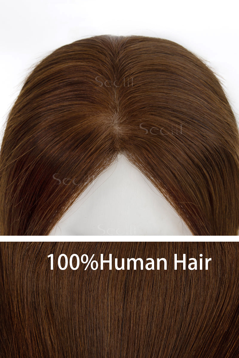 Metis Human Hair Toppers Crown Topper with Bangs Gingerbread Brown 