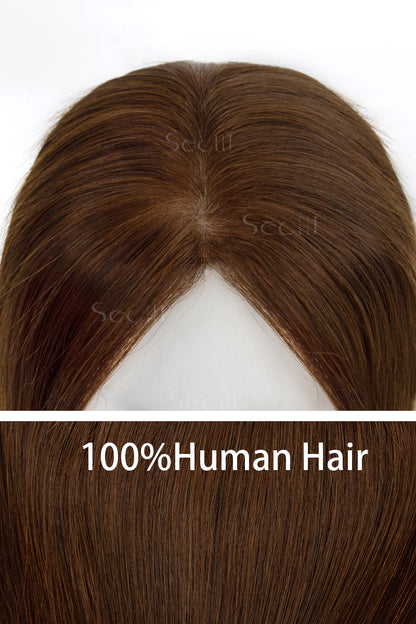 Metis Human Hair Toppers Crown Topper with Bangs Gingerbread Brown 