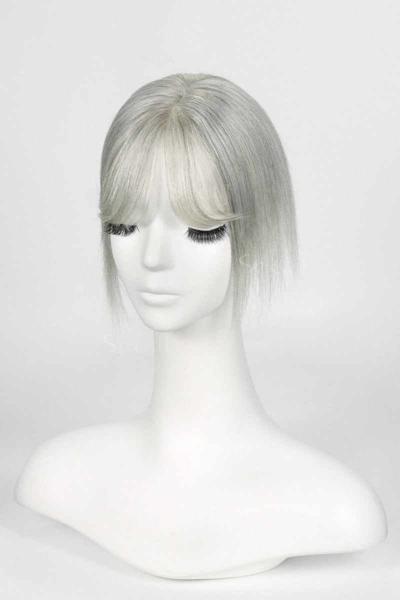 Light Grey topper on a mannequin head against a white background