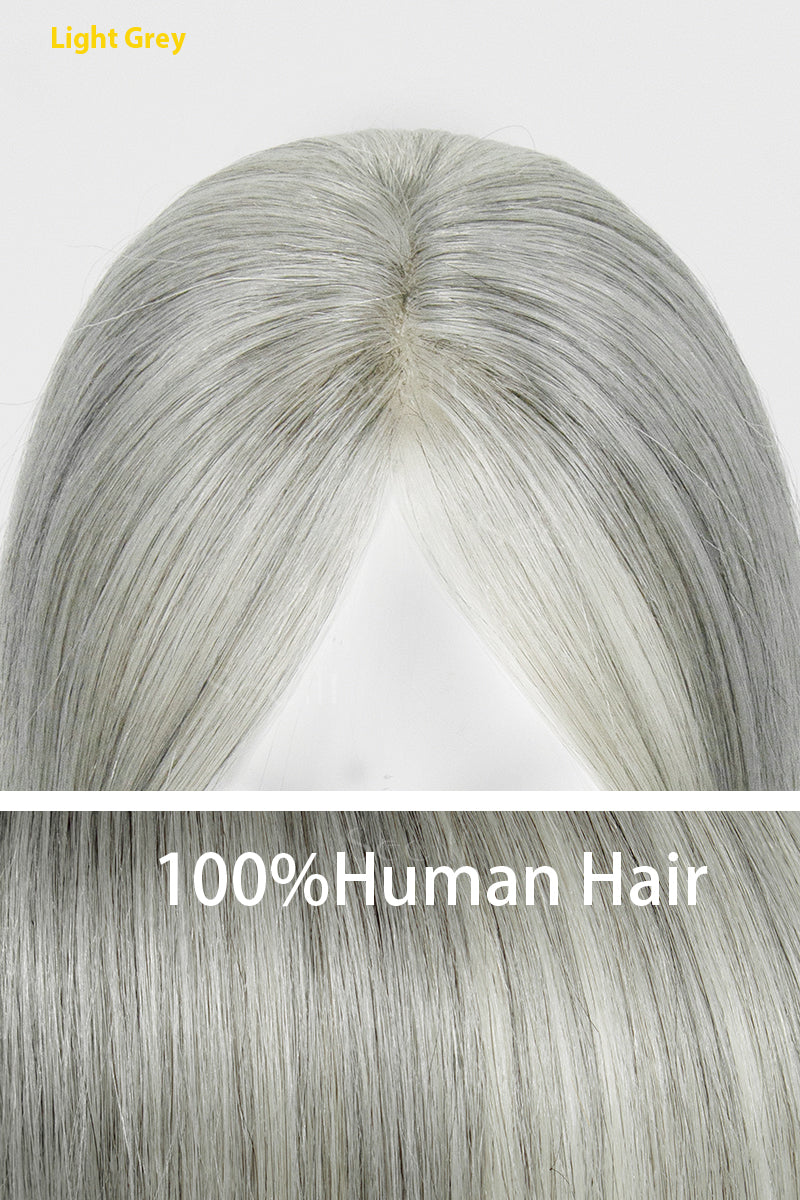 Mona-B Handmade Human Hair Topper with Bangs Light Grey 
